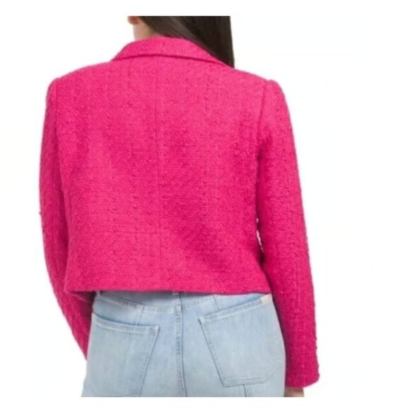 NWT  Rachel Zoe cropped tweed blazer Pink Gold Button - Picture 3 of 6